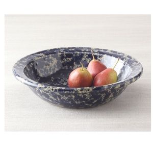 Blue and Cream Speckled Serveware Bowl - Classic Ceramic Fruit Bowl